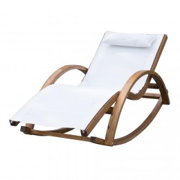Chaise longue fauteuil berçante à bascule transat bain de soleil rocking-chair en bois charge 100kg blanc