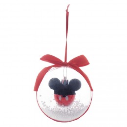 Boule de Noël Disney transparente ruban et billes avec tête de Mickey