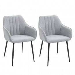 Chaises de visiteur design scandinave - lot de 2 chaises - pieds effilés métal noir - assise dossier accoudoirs ergonomiques lin
