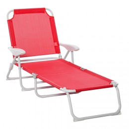 Bain de soleil pliable - transat inclinable 4 positions - chaise longue grand confort avec accoudoirs - métal époxy textilène - dim. 160L x 66l x 80H cm - rouge