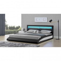 Cadre de lit en simili noir avec LED intégrées - 160x200cm