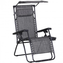 Chaise longue pliable de jardin zéro gravité pare-soleil et dossier réglable plateau porte gobelet accessoires métal textilène