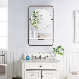 Mirror d'entrée salle de bain cadre métallique vert olive avec étagère L.41 x H.64 cm