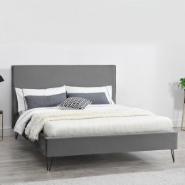 Cadre de lit en velours gris & pieds noirs 140x190 cm RIVERSIDE