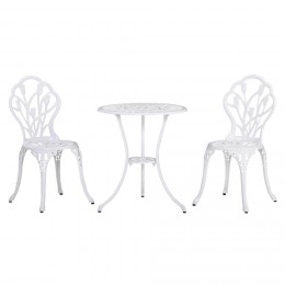 Ensemble salon de jardin 2 places 2 chaises + table ronde fonte d'aluminium imitation fer forgé blanc