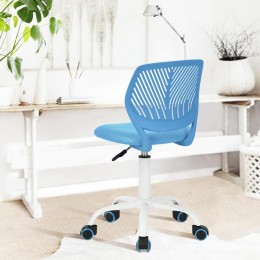 Chaise de bureau enfant hauteur réglable roulettes bleu ciel et blanc