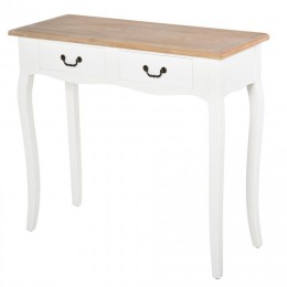 Console style table de drapier style shabby chic 2 tiroirs dim. 87L x 34l x 78H cm MDF bois massif pin clair blanc