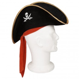 Chapeau de pirate noir avec ruban rouge pour enfant