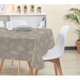 Nappe rectangulaire polyester anti tâche motif plume taupe