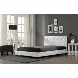 Cadre de lit en simili capitonné blanc - 140x190cm
