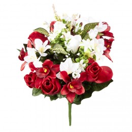 Piquet rose+orchidée+crocus H42 cm rouge - Fleur artificielle 18 têtes