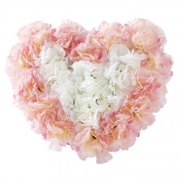 Composition artificielle d'œillets forme cœur blanc et rose