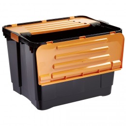 Box de rangement brico noir avec couvercle orange à double ouverture 80L