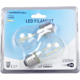 Ampoule LED à filament G45 lumière chaude 2,5W x2