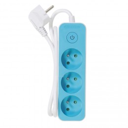 Bloc multiprise interrupteur et protection enfant blanc et bleu x3