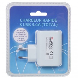 Chargeur secteur rapide 3 ports USB