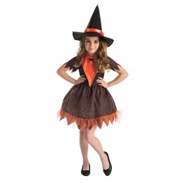 Déguisement fille Halloween sorcière noir et orange 7/10 ans