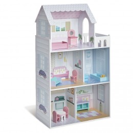 Maison de poupée meublée multicolore en bois 2 étages