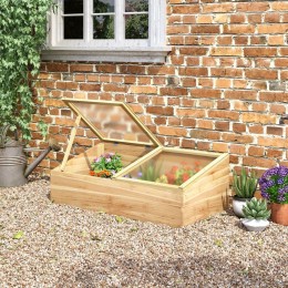 Mini serre de jardin serre pour semis dim. 100L x 50l x 36H cm toit 2 pans ouvrables séparemment panneaux de polycarbonate bois sapin pré-huilé