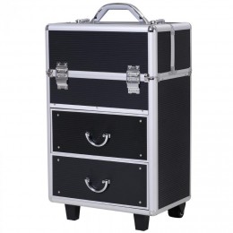 Valise trolley maquillage malette cosmétique vanity poignée télescopique réglable 36L x 23l x 58H cm alu noir