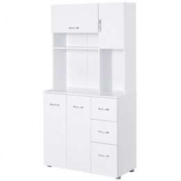 Armoire de cuisine multi-rangements 4 portes 3 tiroirs étagère + grand plateau 89L x 39l x 168H cm MDF blanc