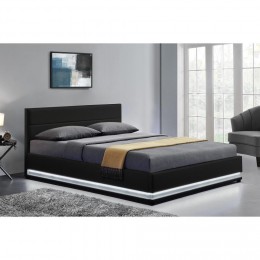 Structure de lit en simili noir avec rangements et LED intégrées - 160x200 cm