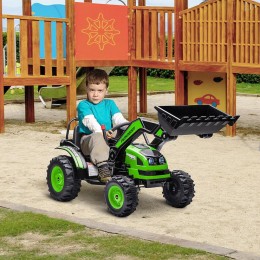 Tracteur électrique enfant - tractopelle enfants 6V - V. max. 2,5 Km/h - effets lumineux sonores - pelle manuelle - métal PP noir vert