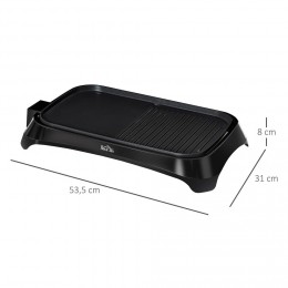 Plancha teppanyaki grill de table 2 en 1 - antiadhésif - 1600 W - thermostat réglable 5 niveaux 90°C-200°C - bac récupérateur inclus - ABS alu. Noir