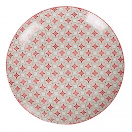 Assiette plate ronde campagne motif carreau de ciment rouge et gris
