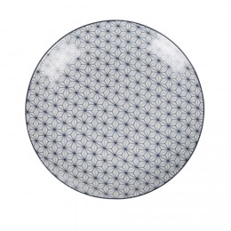 Assiette à dessert ronde motif géométrique prisme blanc et bleu