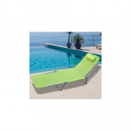 Chaise longue pliante bain de soleil inclinable transat textilène lit jardin plage 182L x 56l x 24,5H cm vert