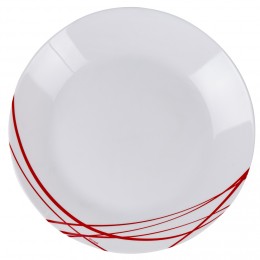 Assiette plate ronde Arcopal blanche lignes rouges