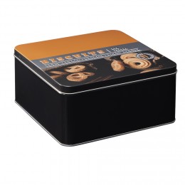 Boîte à gâteaux carrée en métal décorée marron