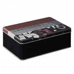 Boîte à chocolat rectangulaire en métal décorée marron