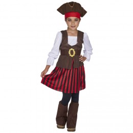 Costume de pirate pour fille rouge et marron 7/10 ans