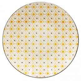 Assiette plate ronde Praia motif blanc jaune noir