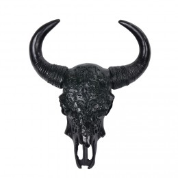Crâne de bison noir relief sculpté ethnique