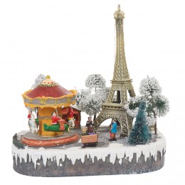 Village animé Noël lumineux musical décoTour Eiffel et carroussel