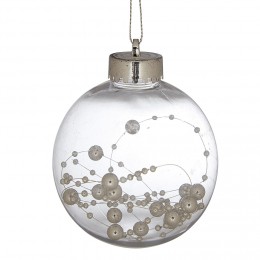 Boule de Noël transparente avec perles gris argenté ø8 cm