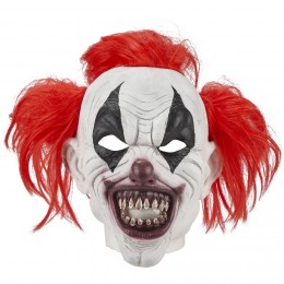 Masque adulte Halloween clown latex blanc avec cheveux rouges