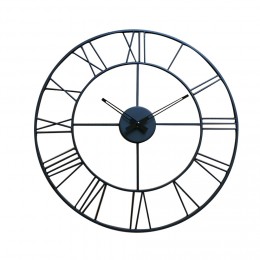 Horloge ronde métal ajourée chiffres romains noire