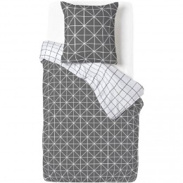 Parure de lit grise et blanche motif géométrique 1 personne