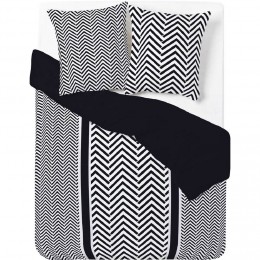 Parure de lit blanche et noire motifs géométriques zig zags