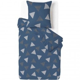 Parure de lit bleue motifs triangles gris 1 personne
