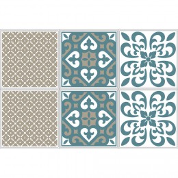 Sticker imitation carreau de ciment 10x10 cm bleu taupe x6
