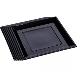 Assiette plate carrée noire en plastique réutilisable x6