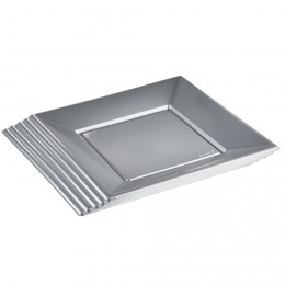 Assiette plate carrée gris clair en plastique réutilisable x6