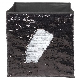 Panière cube de rangement déco sequins noir blanc