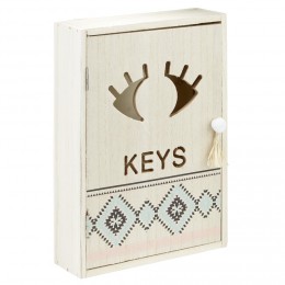 Boîte à clefs naturel motif œil inscription Keys
