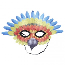 Demi masque perroquet plumes rouges jaunes bleues